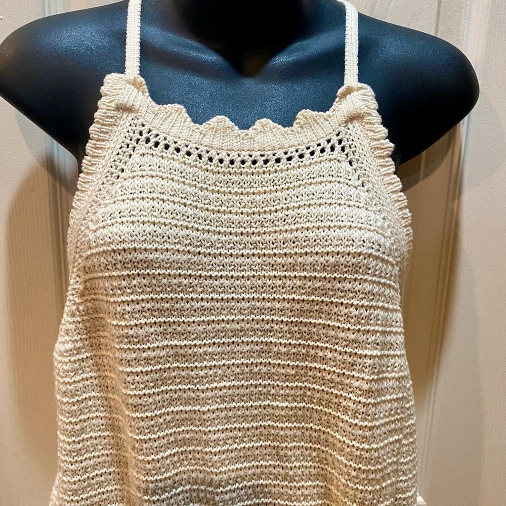Universal Thread Cream Crochet Halter Tank Romper Size Large